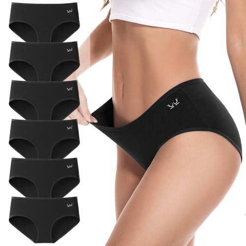Benirap Womens Underwear Cotton Knickers Multipack, Ladies Panties Breathable Cotton Pants Comfy Hipster Briefs for Women (6 Packs)-Black L