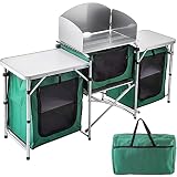 mueble de cocina para camping carrefour Estructura Estable & Duradera: Con la estructura reforzada en forma de X y el duradero tablero de MDF, la cocina de campamento tiene una gran capacidad de carga. El tablero de la mesa, fácil de limpiar, es lo suficientemente fuerte como para sostener la mayoría de las cosas que necesita. La tela oxford de primera calidad es impermeable y resistente a la intemperie, por lo que no tiene que preocuparse de que su juego de cocina de campamento se desgaste.