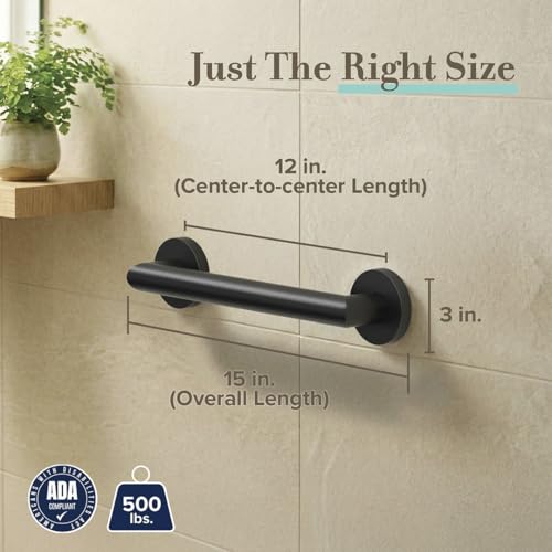 Image of Gatco 960MX Glam 12 inch L Grab Bar, Matte Black /ADA Compliant Stainless Steel Safety Grab Bar for Bathroom