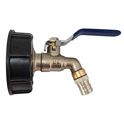 IBC Tank Adapter, IBC Tote Tank Drain Adapter S60X6 to Brass Garden Tap with 3/4" Hose Fitting Oil Fuel Water