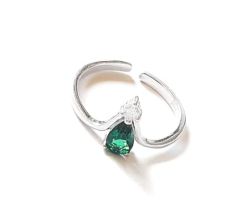 Moonlidesigns Adjustable Toe Ring Sterling Silver 925 Green Emerald And Clear Diamonds Dainty Toe Cuff Emerald Drop Stone #TOP8
