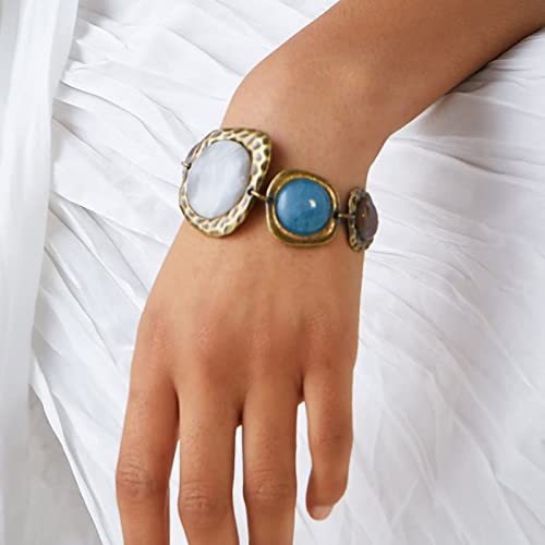 LUREME Vintage Ethnic Big Stones Bracelet for Women with Turquoise White Yellow Colorful Stones Charm Bracelet(bl003561)3
