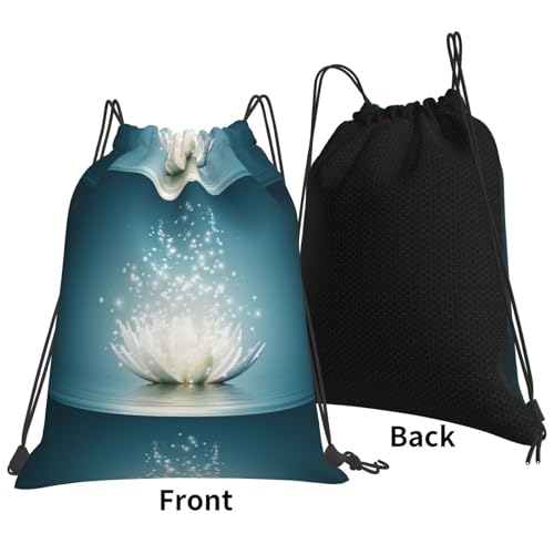 Drawstring Backpack Gym Bag,Asian Lotus Flower Sackpack String Bag Water Resistant Nylon Beach Sport Yoga Bag 14x16 Inch For Men Women2