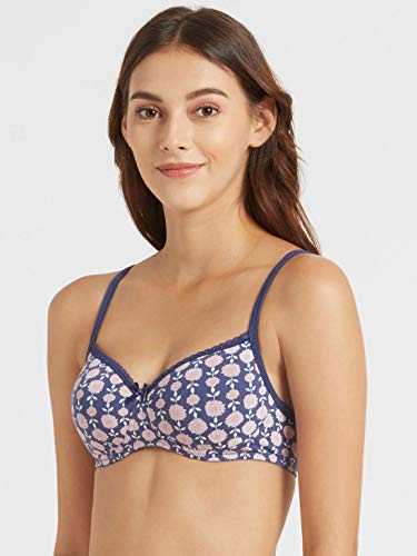 Image of Jockey 1723 Women Wirefree Padded Super Combed Cotton Elastane Stretch Medium Coverage T-Shirt Bra with Lace Styling