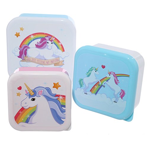 EliteKoopers Set of 3 Plastic Unicorn Lunch Box For School Collage Office