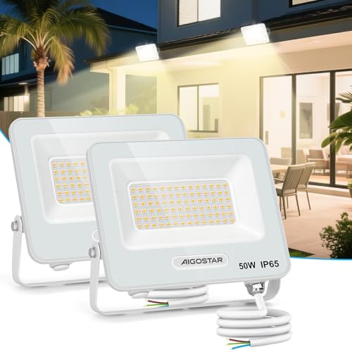 Aigostar Foco LED Exterior 50w, 4500LM Foco Proyector LED, IP65 Impermeable Luz de Seguridad, Natural 4000K Luces led exterior, Para Jardín, Patio, Garaje, Paquete de 2