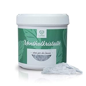 LoWell® 100g Mentholkristalle aus 100% reiner Minze – Ideal als Sauna Aufgussmittel für die Sauna in wiederverschließbarer Dose – Menthol