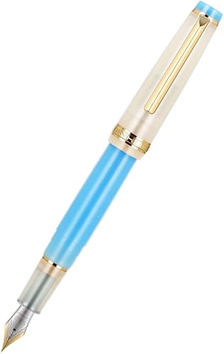 JINHAO 82 - Pluma estilográfica de resina Iridium F con convertidor, bolígrafo de escritura con clip dorado (azul-blanco)