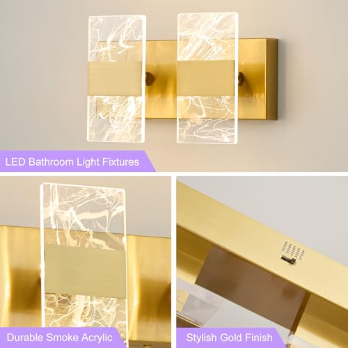 Image of Modern LED Bathroom Light Fixtures Dimmable 2-Light Gold Vanity Light