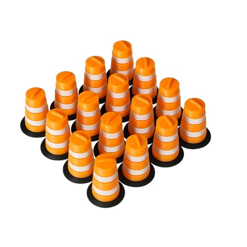 Hot Hobby RoadScapes 1/64 Scale Commander-Style Traffic Barrels (16 Pack) | Modern Construction Drums for Die-Cast Dioramas & Displays