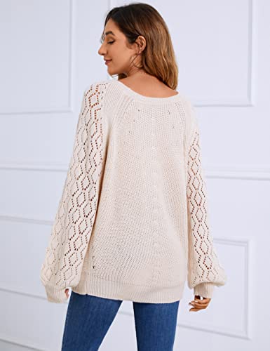 Blooming Jelly Womens Crew Neck Oversized Sweaters Trendy Casual Sweater Ladies Crochet Pullover Tops (Large, White) #TOP1