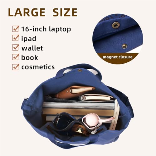 Image of Canvas Tote Bag For Women inside out bag Crossbody Handbag with Adjustable Strap and Coin Purse for Work,Travel,Grocery