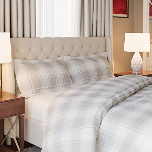 Mellanni Organic Cotton King Duvet Cover Set - 3Pcs Bedding Set, 2 Shams & 1 Duvet Cover - Plaid Duvet Cover With Button Closure - Duvet King Size Set - Home Bedding (King, Gray Plaid) #TOP1