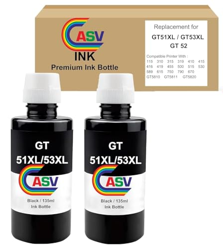Image of ASV GT53XL & GT51XL Refill Ink Bottle (Black, 135ml Each, Pack of 2) - Compatible with 5810, 5811, 5820, 5821, 310, 315, 316, 319, 415, 416, 419 & Smart Tank 500, 510, 515, 610, 650, 700, 720 Printers