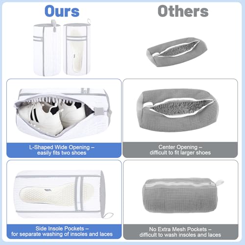 Dntorx 2 PCS Shoe Washing Machine Bag, Reusable L-shaped Zipper Laundry Shoe Bag for Washing Machine with Insoles Mesh Pocket for Washer and Dryer, Shoe Cleaning Bags for Sneaker Tennis Shoes — view 3