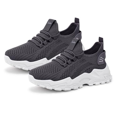 Zyuoel Chunky Sneakers for Women Fashion Platform White Leather Casual Comfortable Wedge Walking Sport Running Slip on Breathable Lightweight Athletic Sports Gym Work Mesh Lace Up ​Dad Shoes