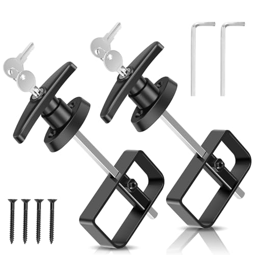 UKQRRTC 2Pcs Shed Door Latch T Handle Lock Kit with 4 Keys and 4 Screws, 5-1/2inch Stem Shed Door Handle Lock, Zinc Alloy Shed Door Hardware for Shed Gate Barn Playhouse