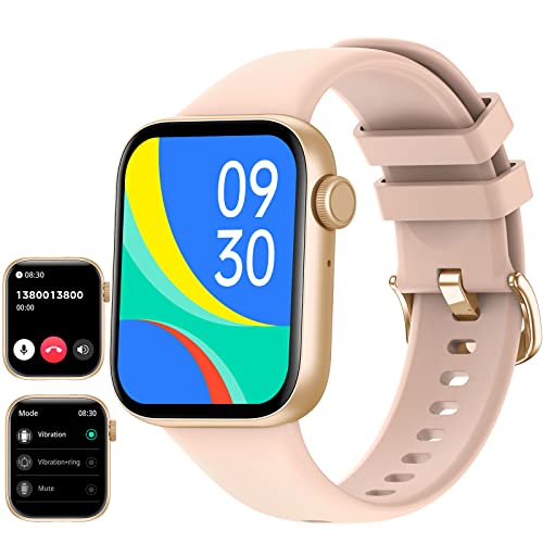 Smart Watch 2023 (Answer Make Calls/Voice Control), 1.85‘’ Screen Fitness Watches with 100+ Sports Blood Oxygen Heart Rate SLEP Monitor, SmartWatch for Women Men for Android iOS Phones (Gold)