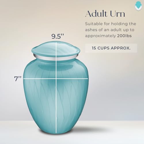 Image of Geturns - Adult Cremation Urns for Human Ashes I Large Pearl Light Blue Photo Funeral Urn for Female and Male I 200 lbs