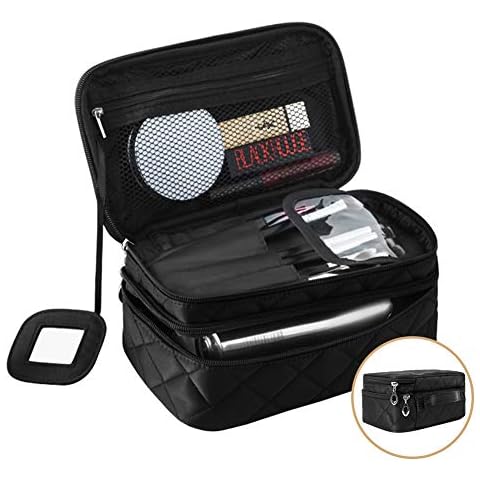 Kosmetiktasche Damen, Schminktasche mit Spiegel & Fächern Cover