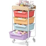 SYKIARIOL Rolling Craft Storage Cart with 4 Drawers,Art Cart,Jelly Color
