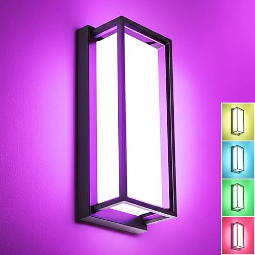 Image of RAYVO Outdoor Wall Light, 1500LM RGBCW Smart Porch Lights Color Changing Exterior Lighting Fixtures, IP65 Waterproof Outdoor Sconce Lights for House Compatible with Alexa Google Assistant, ETL Listed