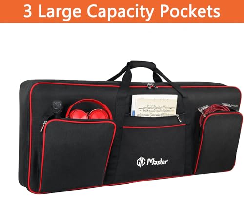 Image of GIG Master Heavy Padded Keyboard Bag /Cover /Case for Yamaha PSR-E453, E463, I425, I455, I300, I400, I500, 61 Keys Keyboard with Dust Cover & Double Pocket(Black & Red)