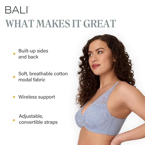 Image of Bali Women's Wireless Bras for Women - Breathe Lace Cotton Modal No Underwire Bra, Adjustable T-Shirt, Plus Size