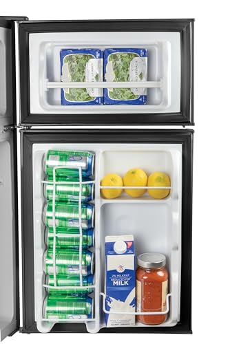 Image of Igloo 3.2 Cu.Ft. Double Door Compact Refrigerator with Freezer - Slide Out Glass Shelf, Perfect for Homes, Offices, Dorms - Black