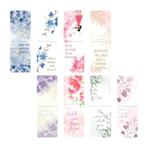 Image of Dia & Tia - 8 Elegant & Durable Themed Magnetic Bookmarks Set � Nature, Fantasy, Inspirational Quotes, and More | Perfect for Book Lovers, Students, and Gift Ideas (Floral, Large - 5x15 cm)
