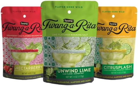 Twang-A-Rita Cocktail Rimming Salt Blend, Lime Variety, 4 Ounce Pouch (Set of 3) 1 Each: Strawberry-Lime, Lemon-Lime, Lime