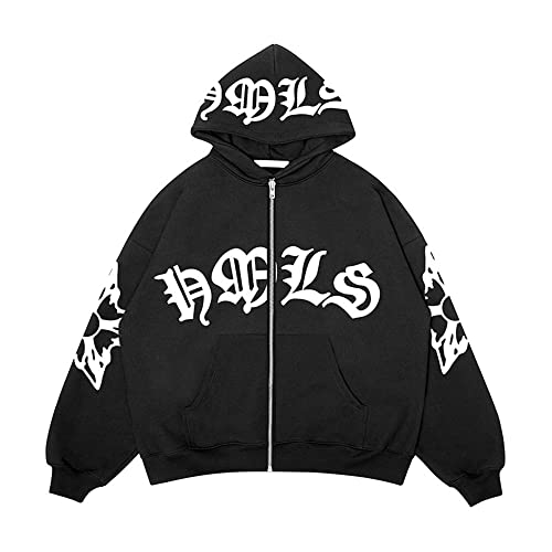 Godoboo Herren Y2K Jacke Kapuzenpullover Zip Up Hoodie Hip Hop Sweatshirt...