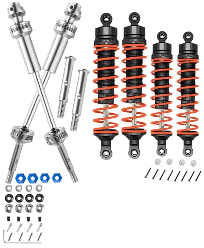RCMYou RC Upgrades Part for 1/10 Slash 2WD VXL,Rustler 2WD VXL,Stampede 2WD VXL,Hoss 2WD VXL,Stainless Steel Drive Shaft CVD Silver,Aluminum Big Bore RC Shock Absorber Black