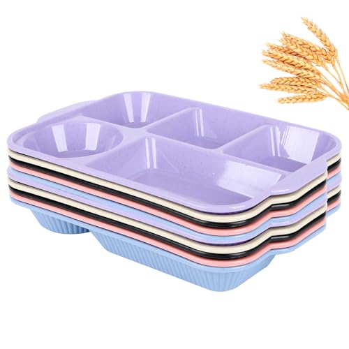 DISWALE 10 Pcs 13" Divided Wheat Straw Dinner Plates, Reusable Trays