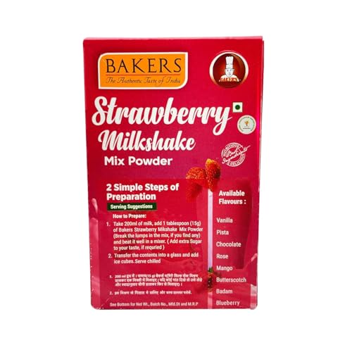 Image of BAKERS Milk Shake Mix Powder - Strawberry Flavor Pack of 4, Each 100g (400 Gram) | Instant Thick & Creamy Shake Mix | Rich & Delicious Dessert Drink | Ready to Mix with Milk | No Preservatives |Ready in 30 Sec