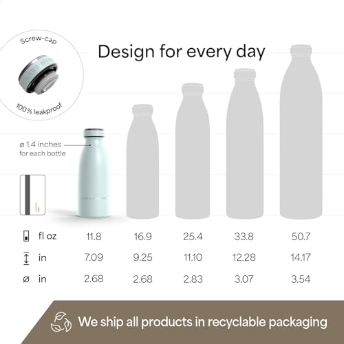 Image of LARS NYSOM Stainless Steel Insulated Water Bottle 12oz 17oz 25oz 34oz 51oz | Insulated Thermo Flask for Hot and Cold Beverages | Leakproof Drinking Bottle (Misty Blue, 11.9oz)