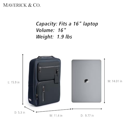 Image of Maverick & Co. Explorer Plus Leather Laptop Backpack - Stylish Work & Business Bag for Men and Women, Travel Tech Daypack
