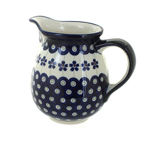 Blue Rose Polish Pottery Flowering Peacock Small Pitcher