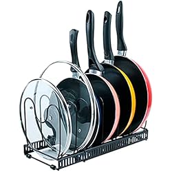 Genérico Organizador de Sartenes y Ollas, Soporte Sartenes de Tamaño Ajustable, Estante de Sartenes con 7 Compartimientos para Almacenar Tapas de Ollas, Platos