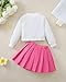 Renotemy Toddler Girl Fall Winter Outfits Skirt Set 3-4 Year Old Girl Gifts Long Sleeve White Knit Sweater with 3D Flower Sweatshirt Pink Pleated Skirt A-Line Dress 2 Piece Outfit 3T 4T Girls Clothes