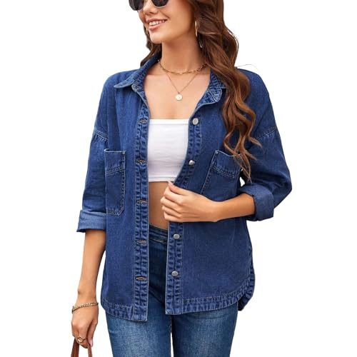 Veste en jean chic femme couleur unie coupe ajustée à boutons et poches