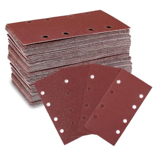 Gosera Juego de Hojas de Lijado, 100 Piezas, Papel de Lija Adhesivo de Nailon, Grano 40/60/80/120, 8 Agujeros, Accesorios para Lijadora Múltiple, Lijadora Orbital
