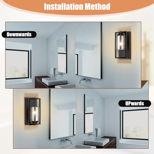 Image of Oil Rubbed Bronze Wall Sconce Wall Lighting 1-E26 Lights Bathroom Mercury Pressed Glass Wall Light Fixtures Indoor Vanity Lights Hallway Bedroom Basement Doorway Use