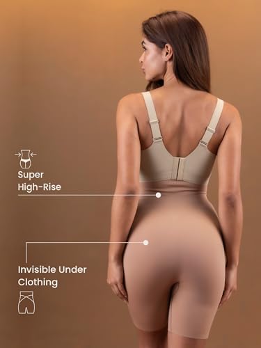 Image of Krvvy High Waist Seamless Mid-Thigh Shapewear Shorts for Women | Tummy Control Shaper for Belly Fat, Anti-Chafing, Invisible Under Dresses