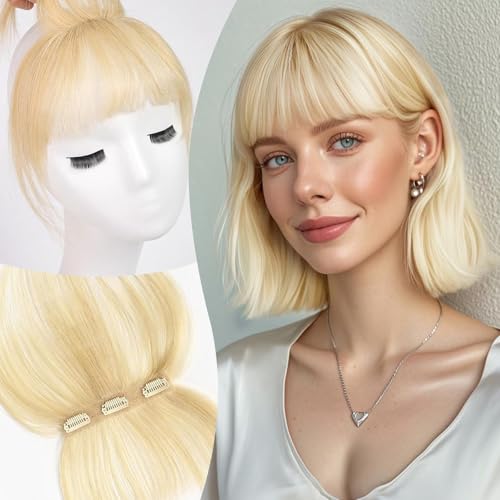 EMMOR Clip in Bangs, 100% Human Hair Bangs with 3