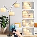 Arc Floor Lamp for Living Room with Remote Control, Dimmable Modern Mid Century 3 Lights Arched Tall Floor Lamp, Adjustable Standing Corner Lamp for Living Room Bedroom Office (Black+White Shade)