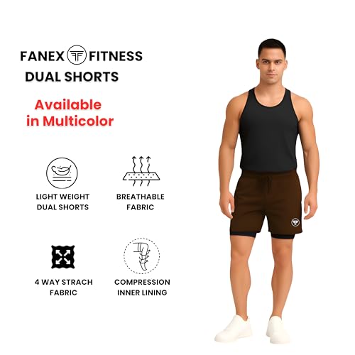 Image of Men's 2 in 1 Active Dual Shorts with Inner Tights Layer & Compression Liner, Double Layer Athletic Short for Running, Gym & Sports