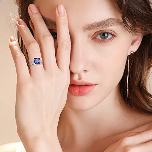 Bonlavie 925 Silver Women Rings November Birthstone Rings Antique Created Mystic Fire Topaz Rings 925 Sterling Silver Wedding Anniversary Band Size 9.5 #TOP4