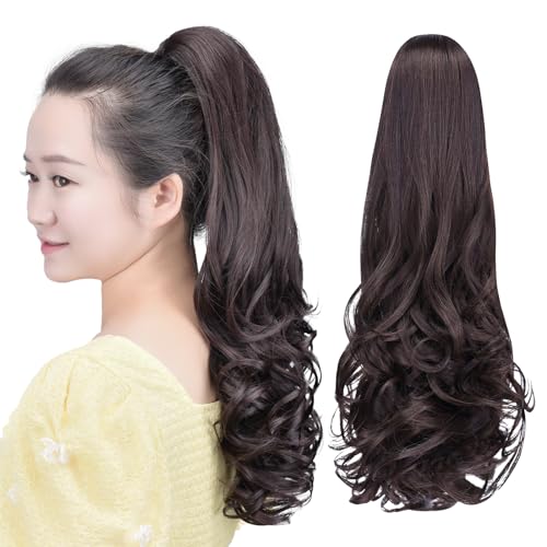 HSPCYGG Ponytail Extension 20" Wavy Darkst Chestnut Brown Claw Clip Pony Tails 5.3 OZ Synthetic Hallowmas Wavy Girls Hairpieces Women