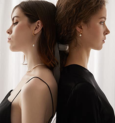 Cute Pearl Cuff Wrap Cartilage Earrings Sterling Silver 925 Classic Dangling Charm Pearl Threader Tasse Chain Clip On Hoop Earring Non Pierced Dangle Drop Stud Ear Jewelry Gifts for Women Girls Hypoallergenic2